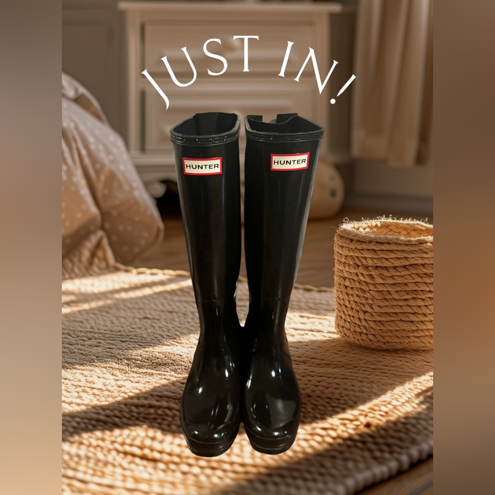 HUNTER Original TALL Glossy
GLOSS Shiny BLACK BOOTS rainboots side WOMENS US 9